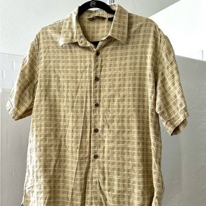 Short sleeve cream and tan button up shirt